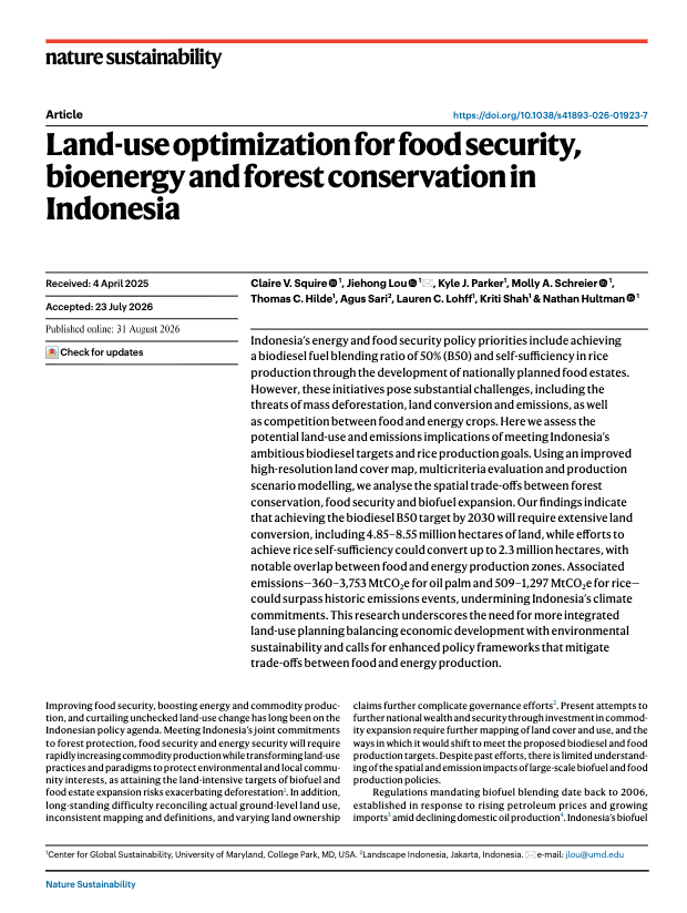 First page — Land-use optimization for food security, bioenergy and forest conservation in Indonesia